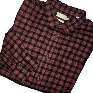 Vince Men's XL Maroon Black Plaid Flannel Shirt Classic Long Sleeve Button Front